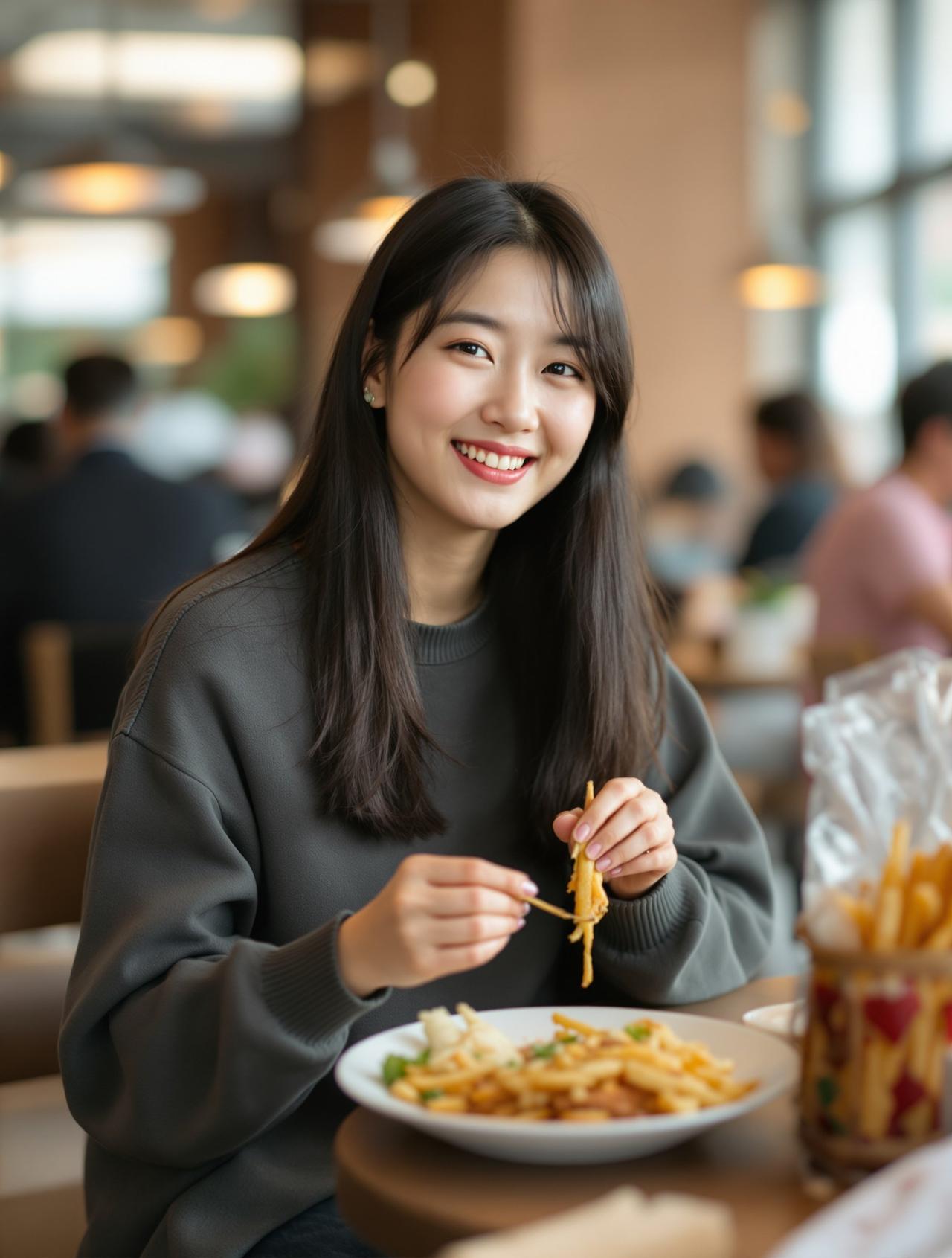 食堂小憩 - 在大学食堂享受美食的女学生 - 每日福利